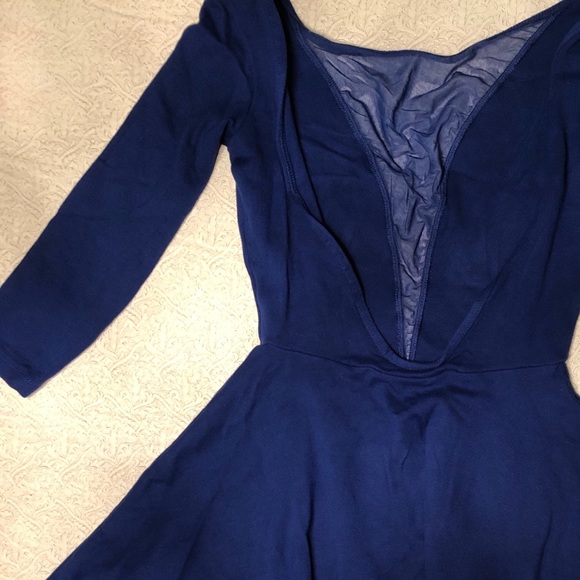 Royal Blue Mesh-Plunge Skater Dress - Picture 4 of 4